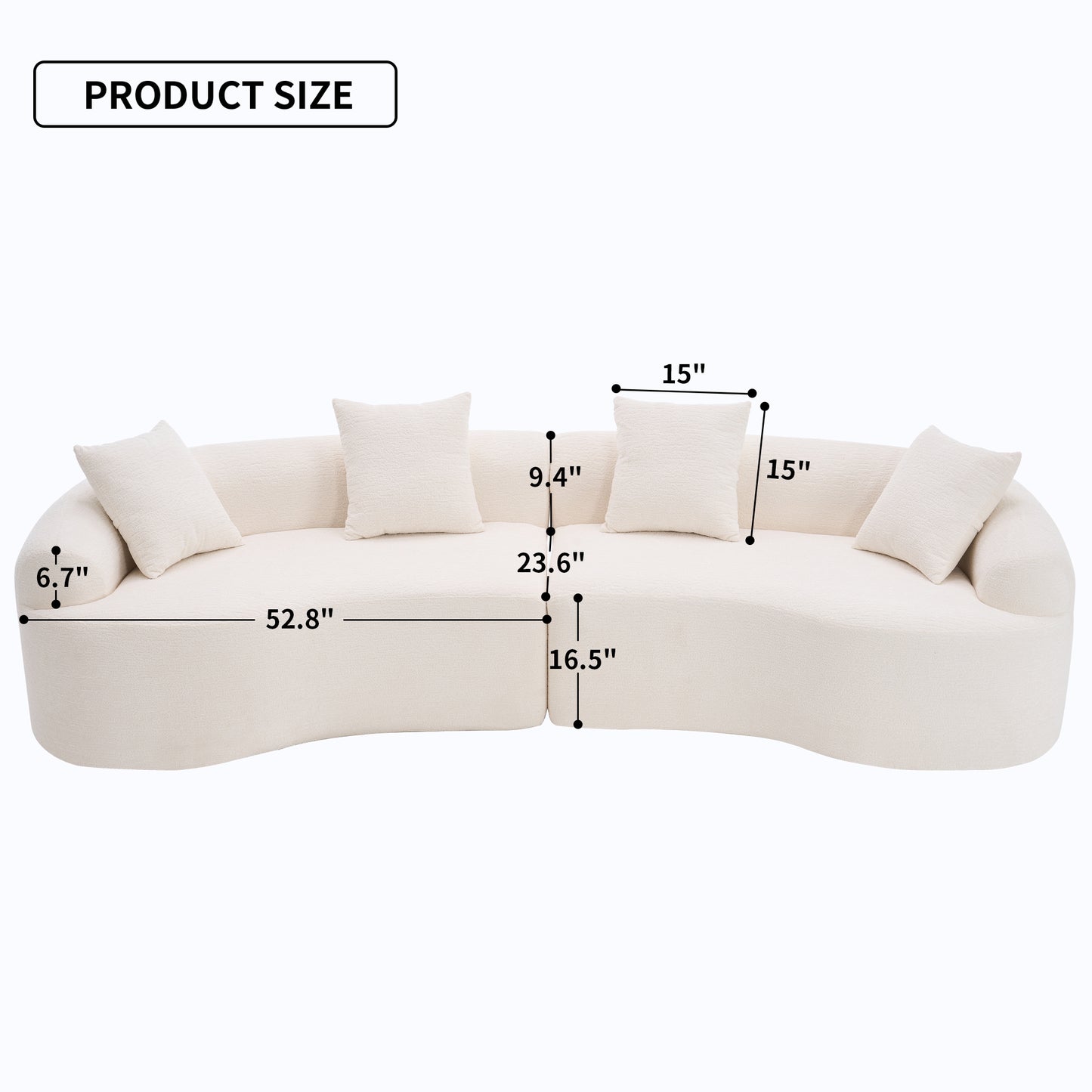 110'' 4 Seater Curved Sofa with Chenille fabric, White