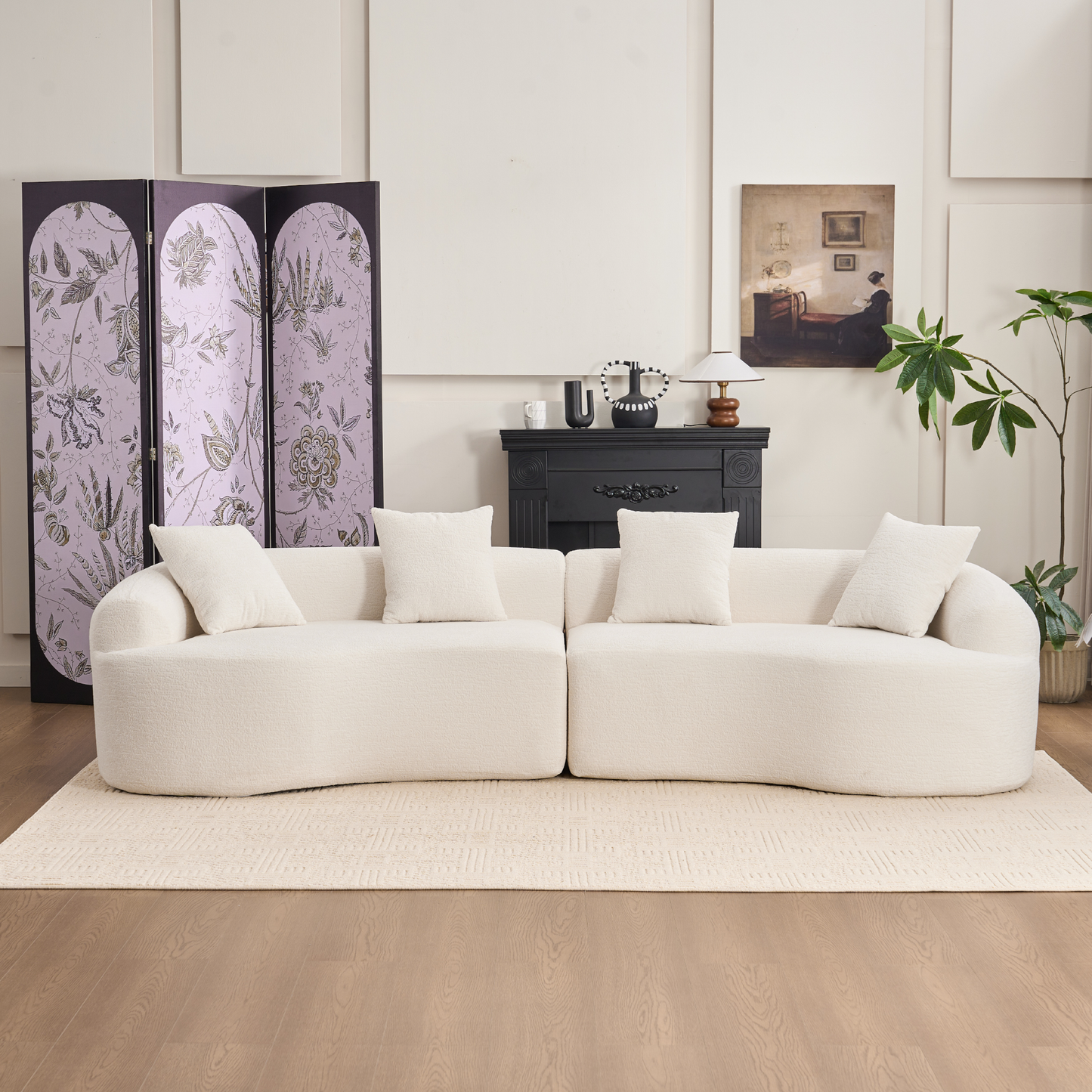110'' 4 Seater Curved Sofa with Chenille fabric, White