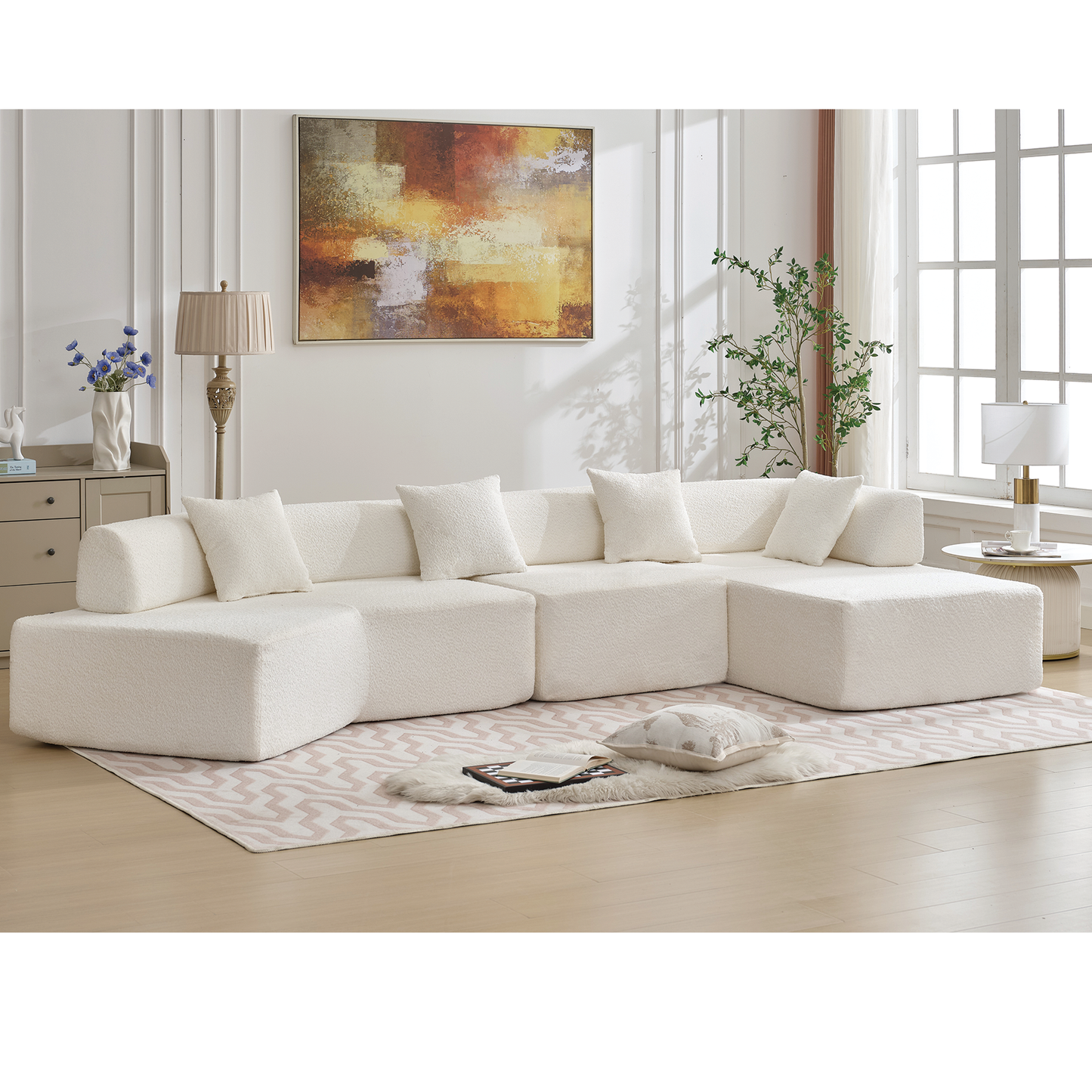 140" L-Shape Modern Minimalist.sectional Couch , 4 Seats,White