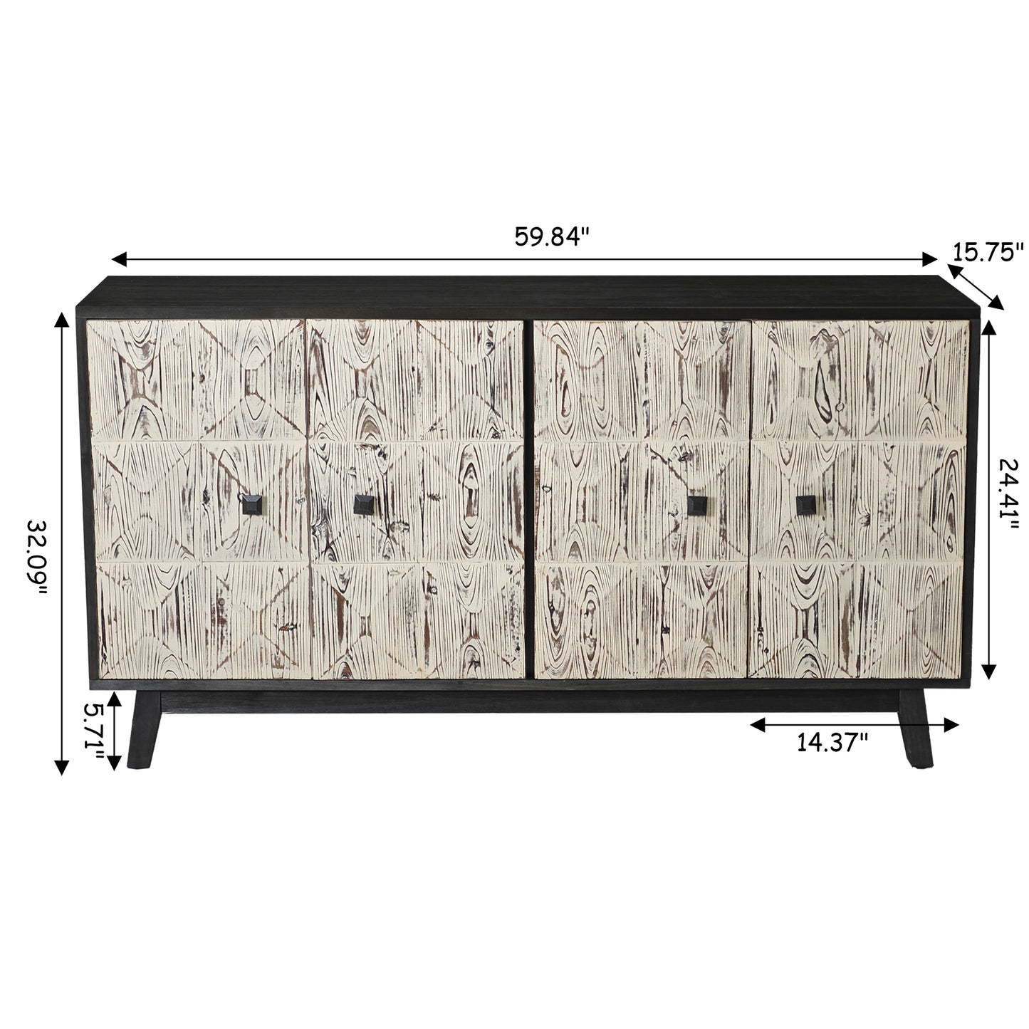 59.84" 4 Doors Vintage Sideboard, white and black