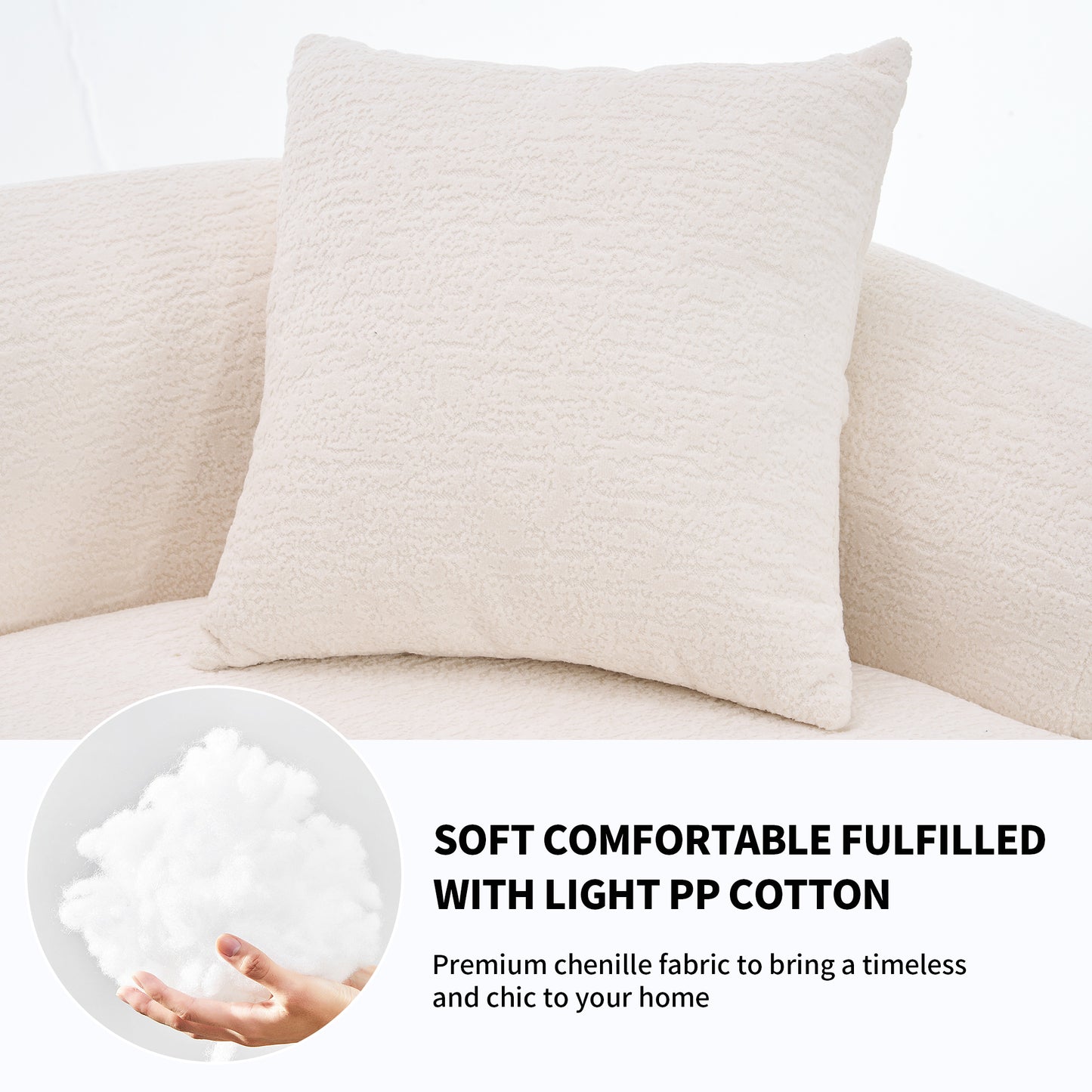 110'' 4 Seater Curved Sofa with Chenille fabric, White