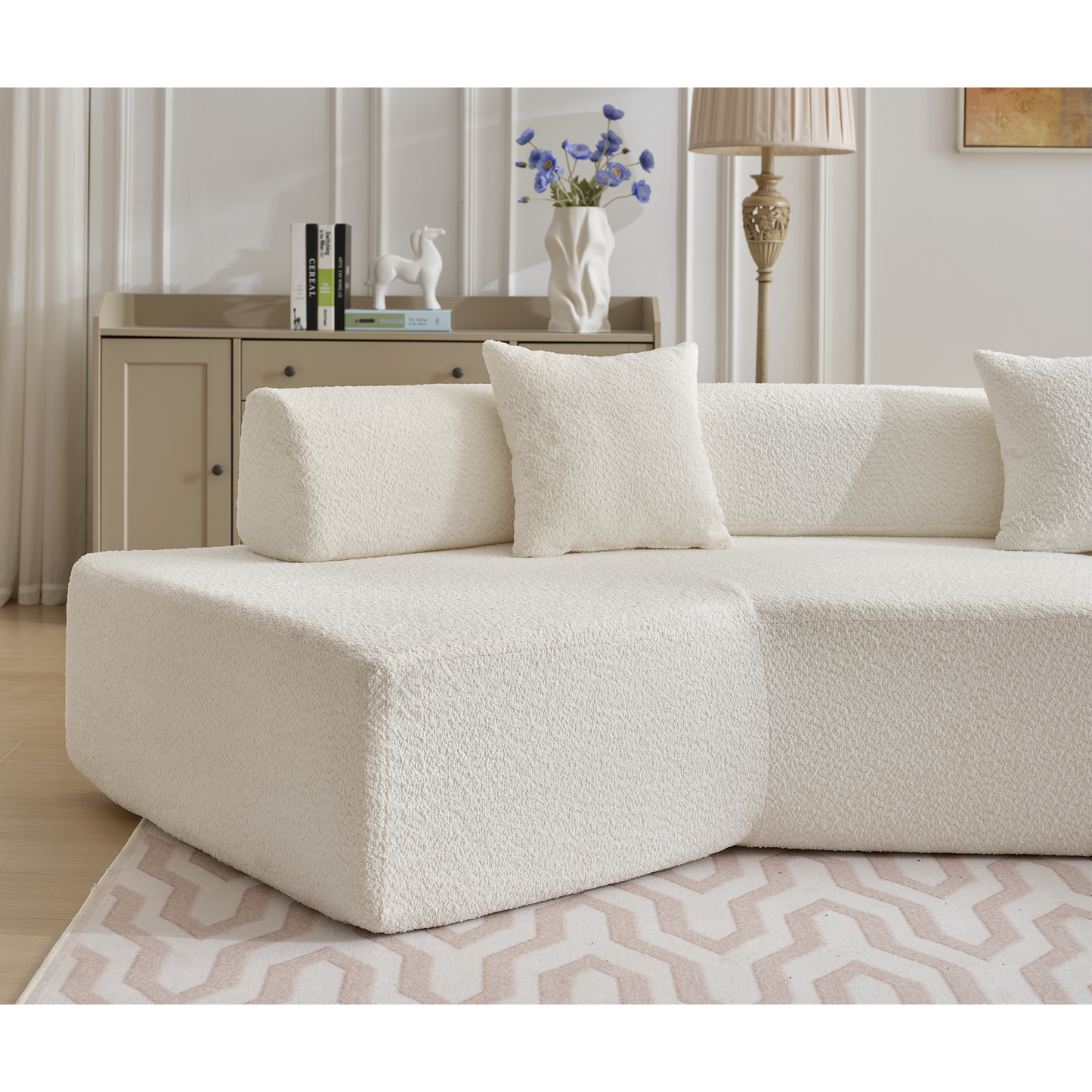 140" L-Shape Modern Minimalist.sectional Couch , 4 Seats,White