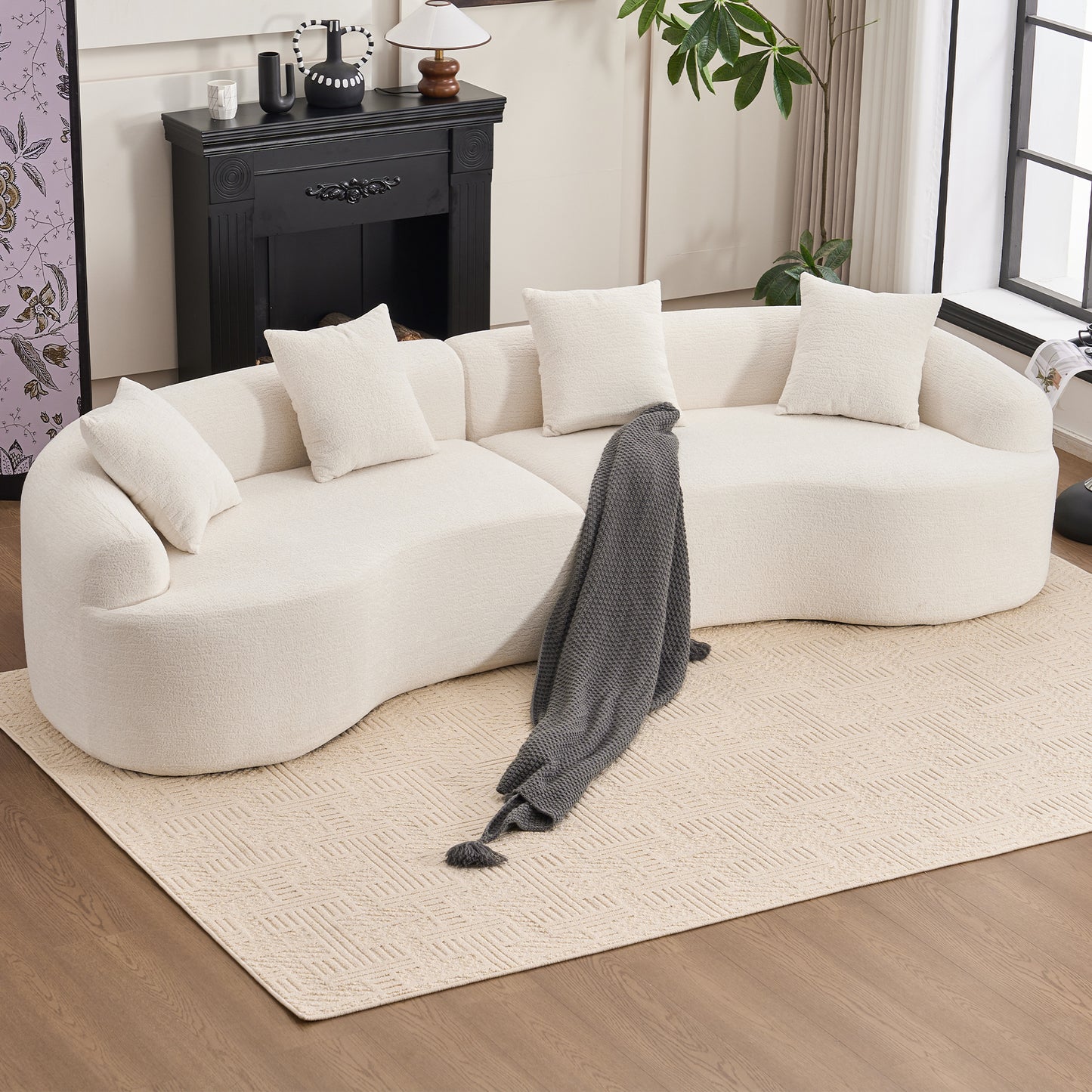 110'' 4 Seater Curved Sofa with Chenille fabric, White