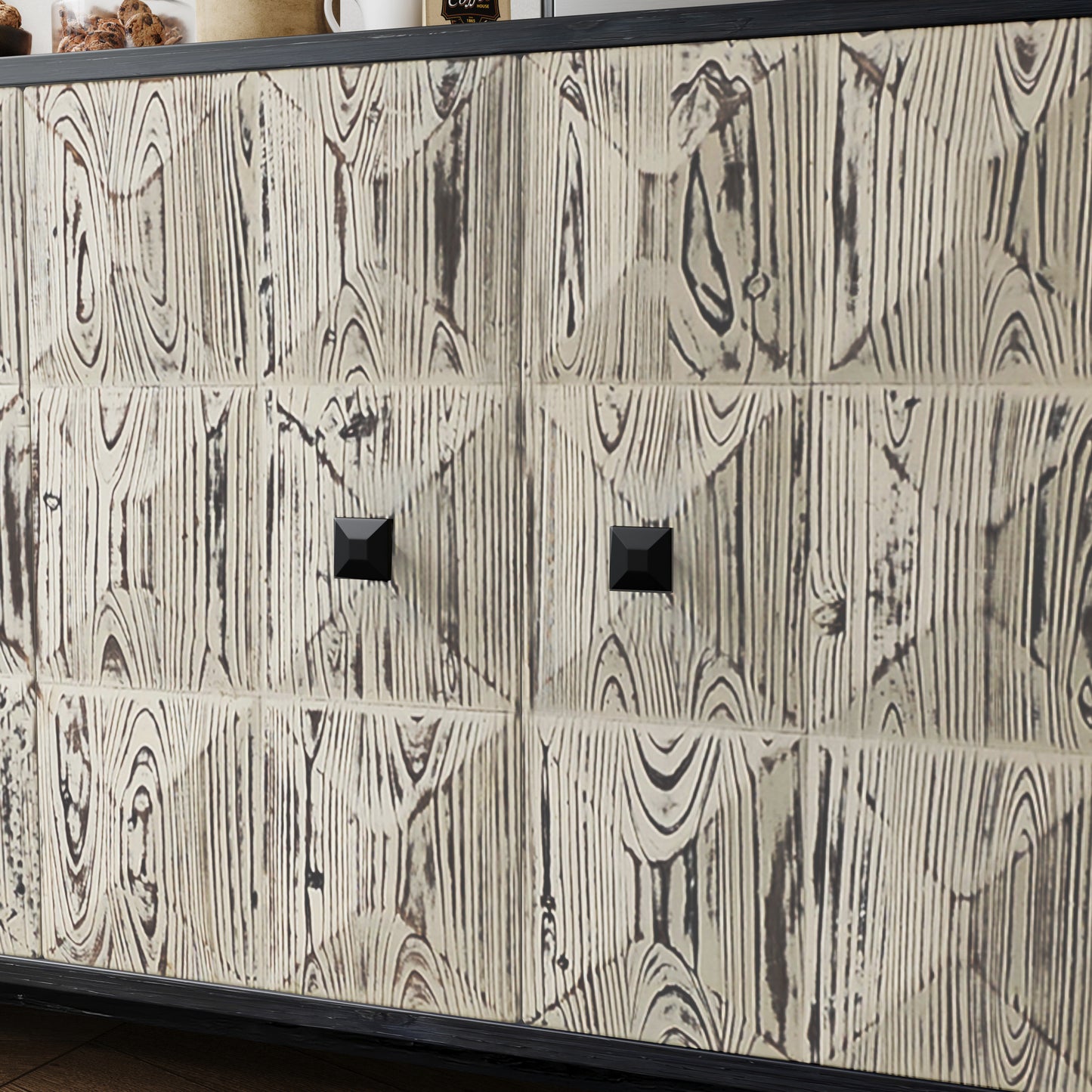 59.84" 4 Doors Vintage Sideboard, white and black