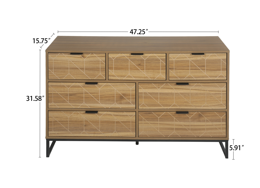 Modern 7 Drawer Dresser Wood Cabinet, Walnut