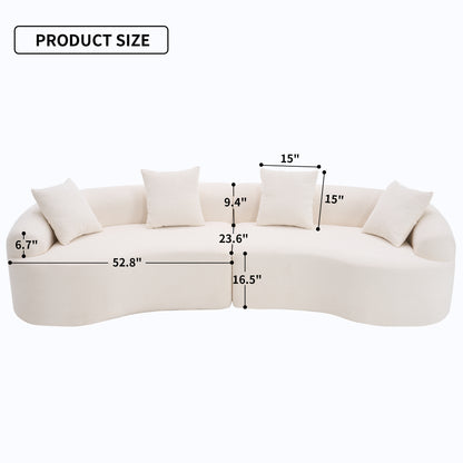 110'' 4 Seater Curved  Sofa with Chenille fabric， White