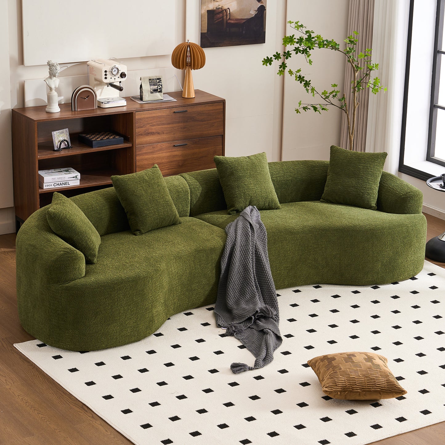 110'' 4 Seater Curved  Sofa with Chenille fabric，Green