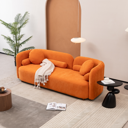 3 Seater Luxury Modern Sofa Couch, Boucle Upholstered Cloud Couch, Orange