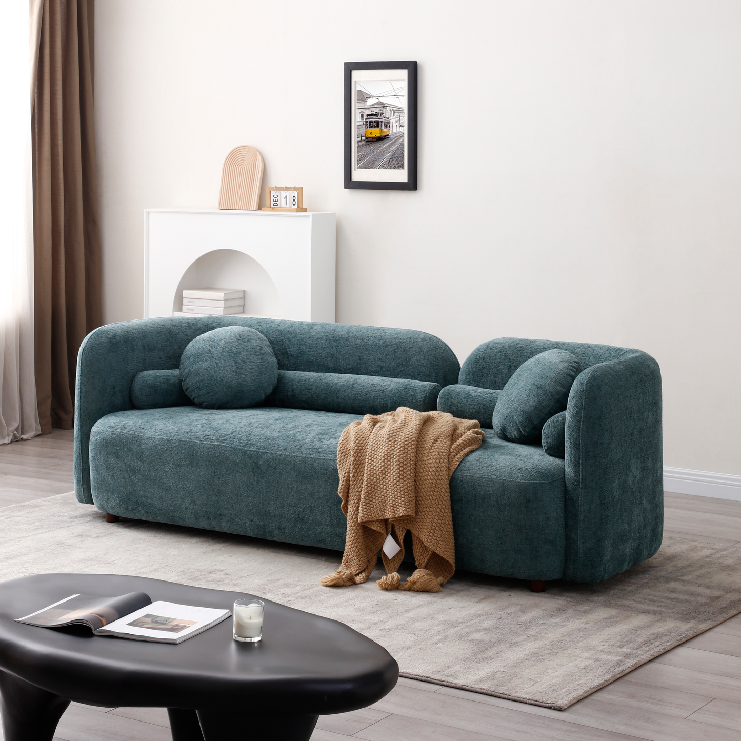 3 Seater Luxury Modern Sofa Couch, Minimalist Couch , Teal