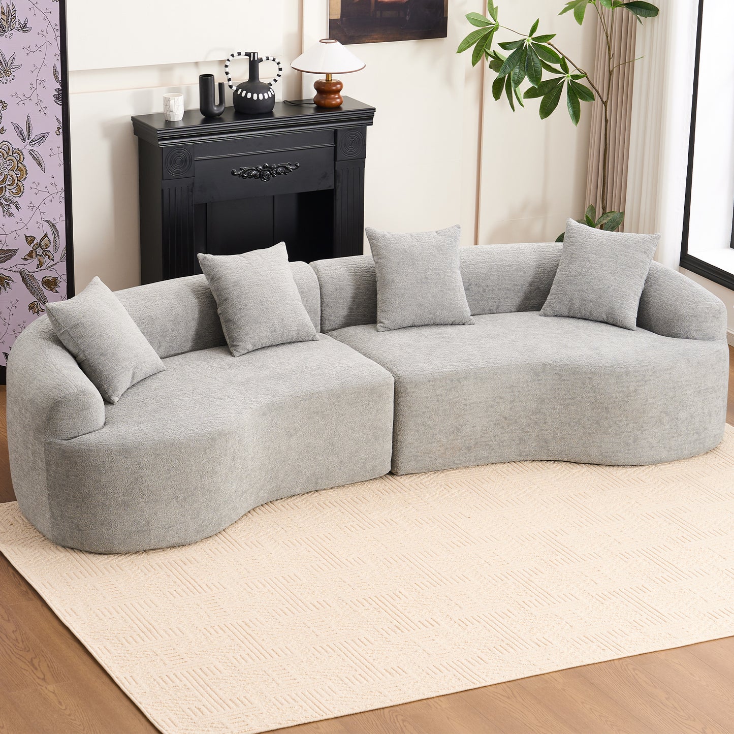 110'' 4 Seater Curved  Sofa with Chenille fabric，Grey