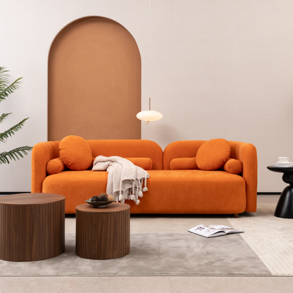 3 Seater Luxury Modern Sofa Couch, Boucle Upholstered Cloud Couch, Orange