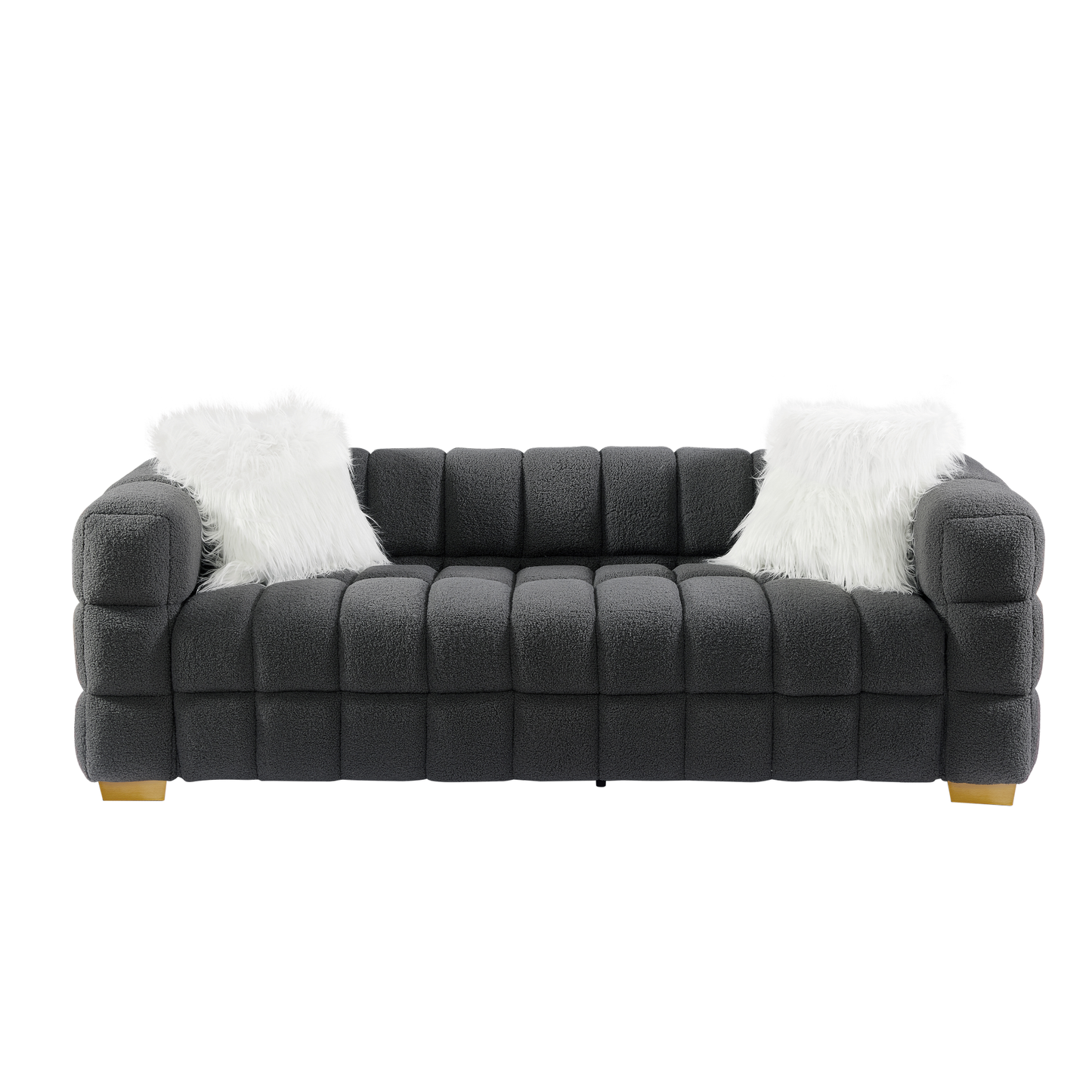 Teddy Fleece Boucle Upholstered Loveseat Sofa Couch,Dark Grey