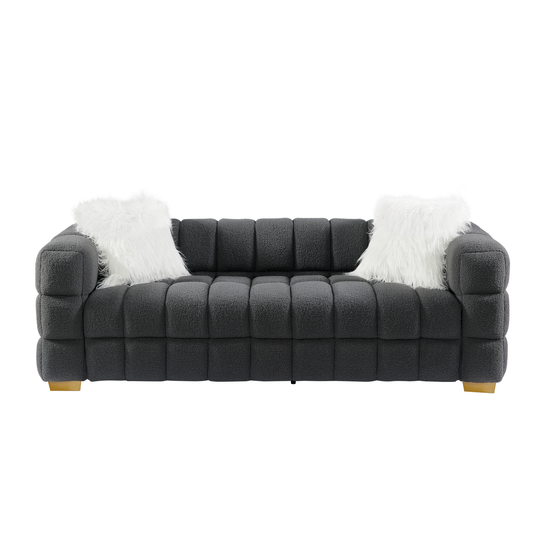 Teddy Fleece Boucle Upholstered Loveseat Sofa Couch,Dark Grey