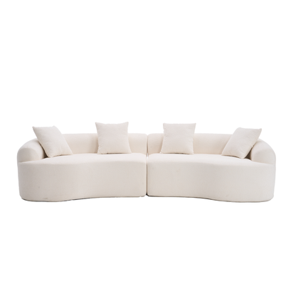 110'' 4 Seater Curved  Sofa with Chenille fabric， White