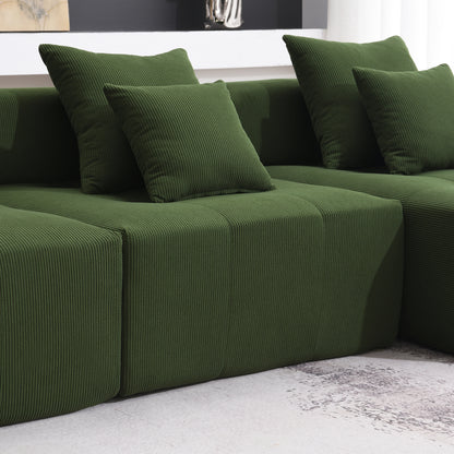 105.5''L Shaped Modular Sectional Sofa,Corduroy Couch Set，Green