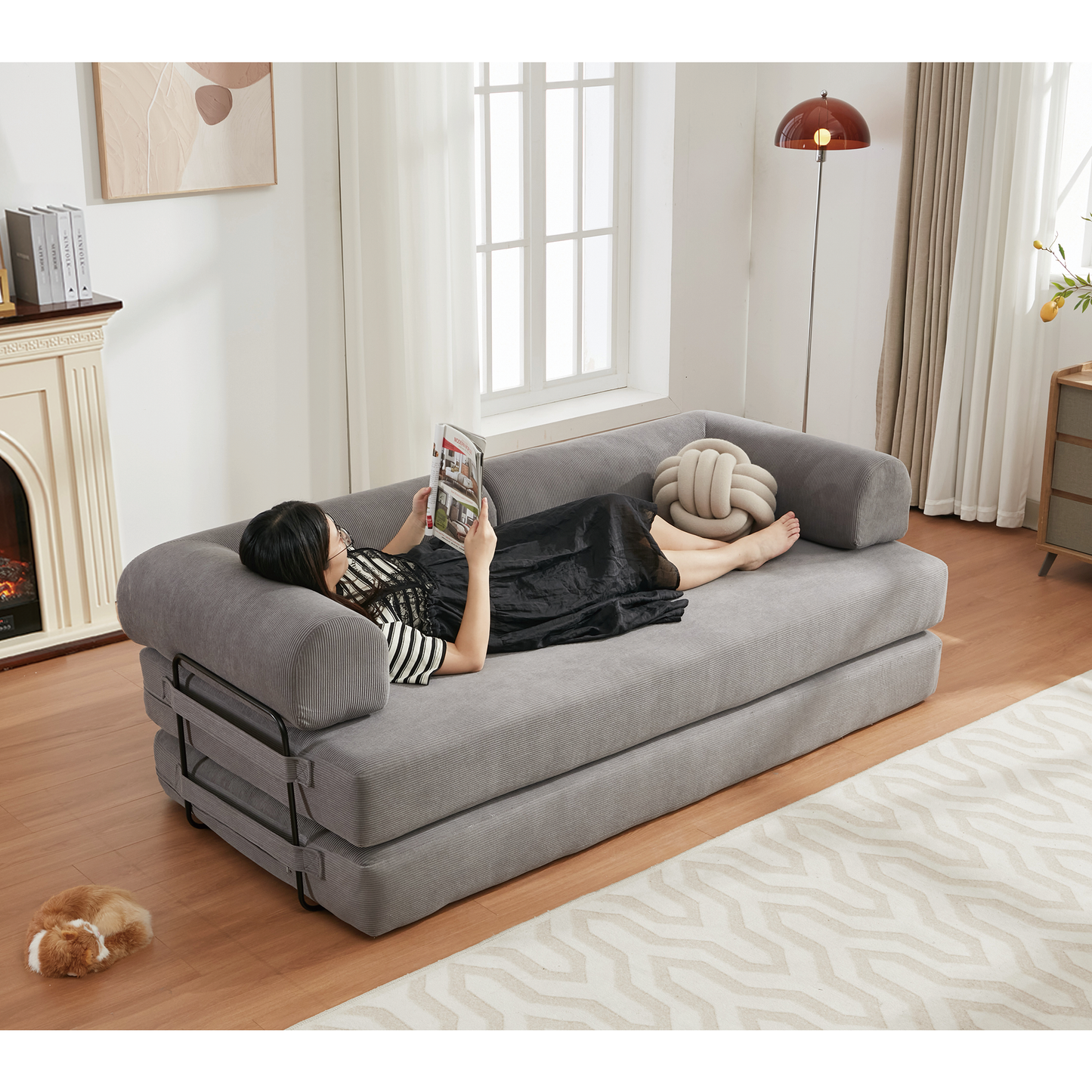 78.5" Folding Convertible Out Sleeper Sofa Bed,DIY Combination  Sofa,Grey