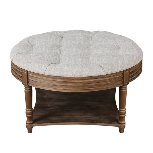 Large Round Waterproof Ottoman Upholstered Coffee Table ,Light Gray