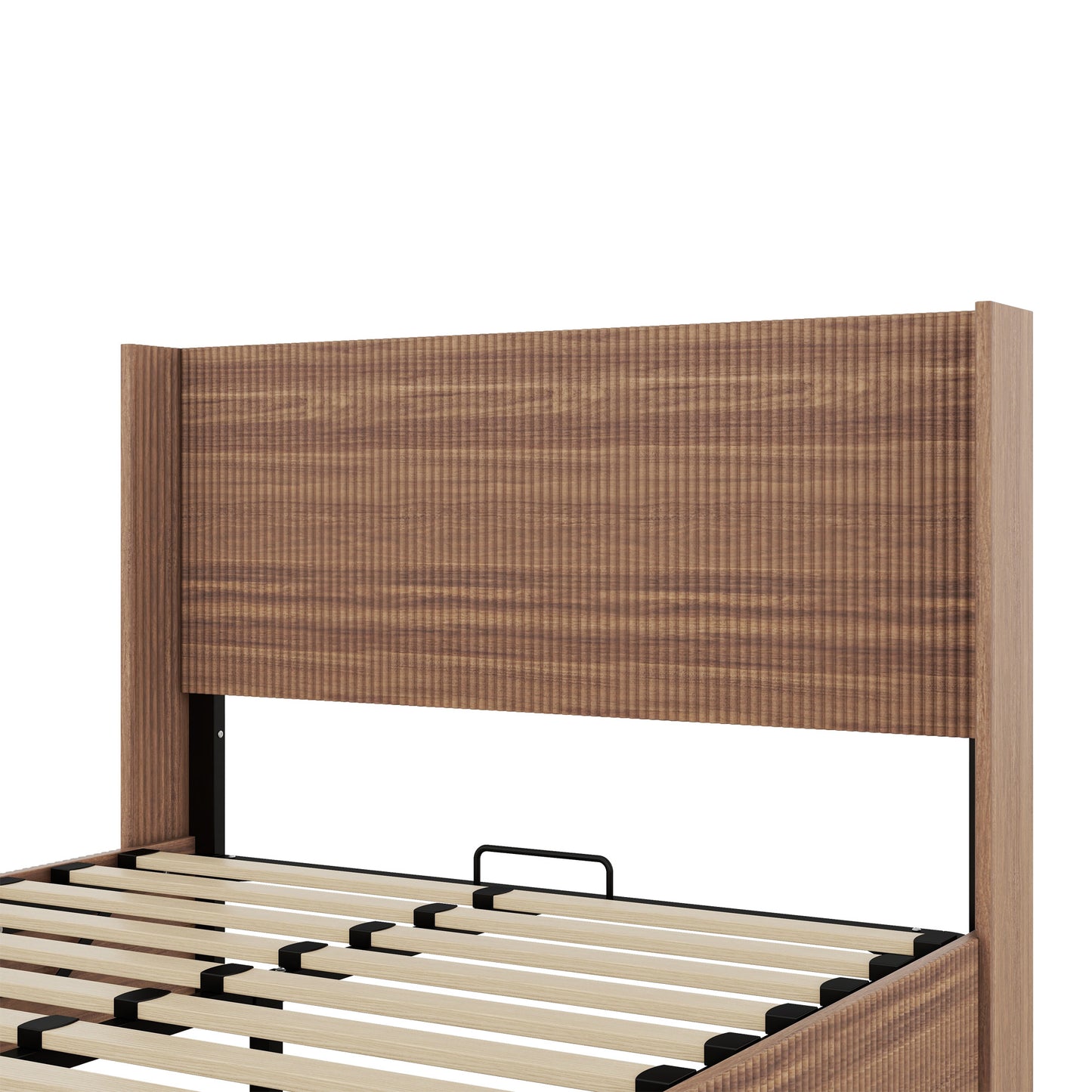 Queen Size Wooden platform bed frame with lift storage,Natural Wood