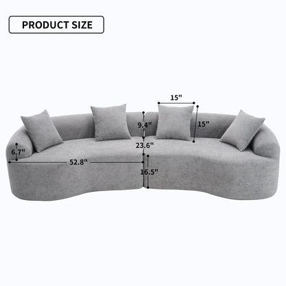 110'' 4 Seater Curved  Sofa with Chenille fabric，Grey