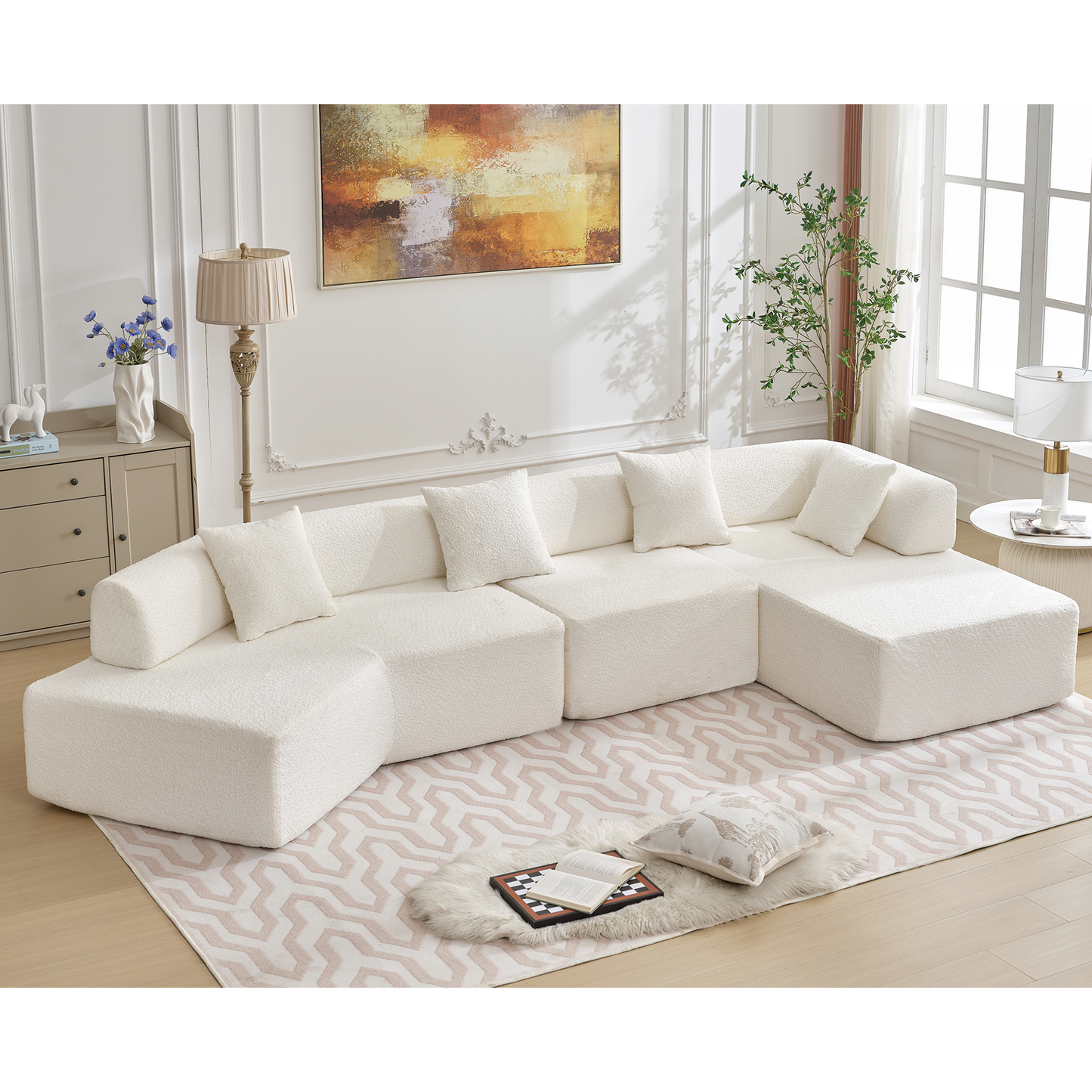 140" L-Shape  Modern Minimalist.sectional Couch , 4 Seats,White