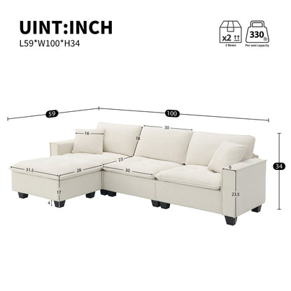 100*59" Modern Convertible Sectional Sofa,L-shaped ,Beige