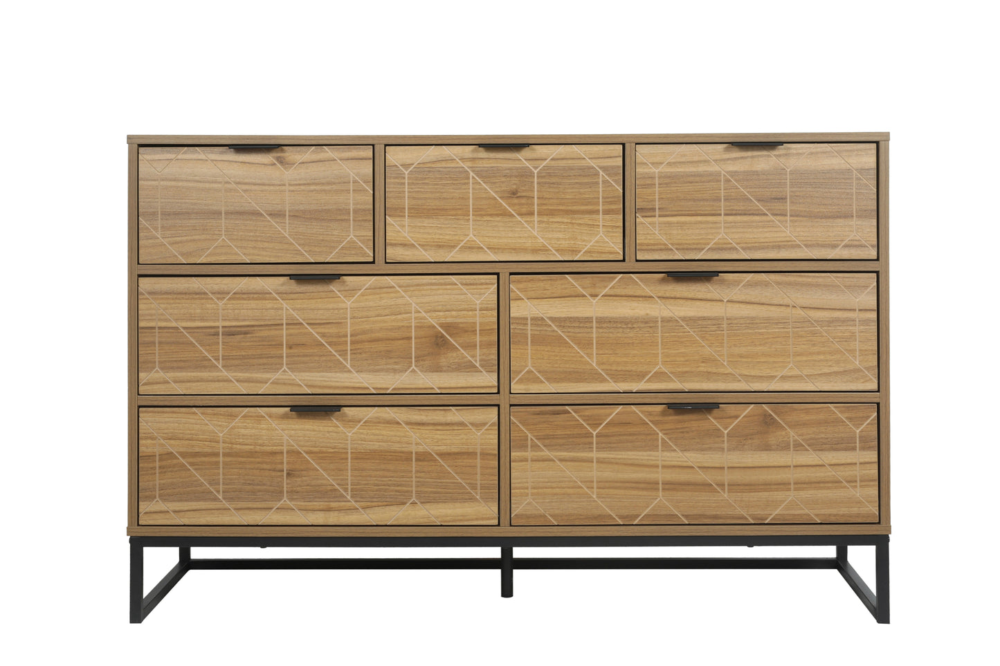 Modern 7 Drawer Dresser Wood Cabinet, Walnut