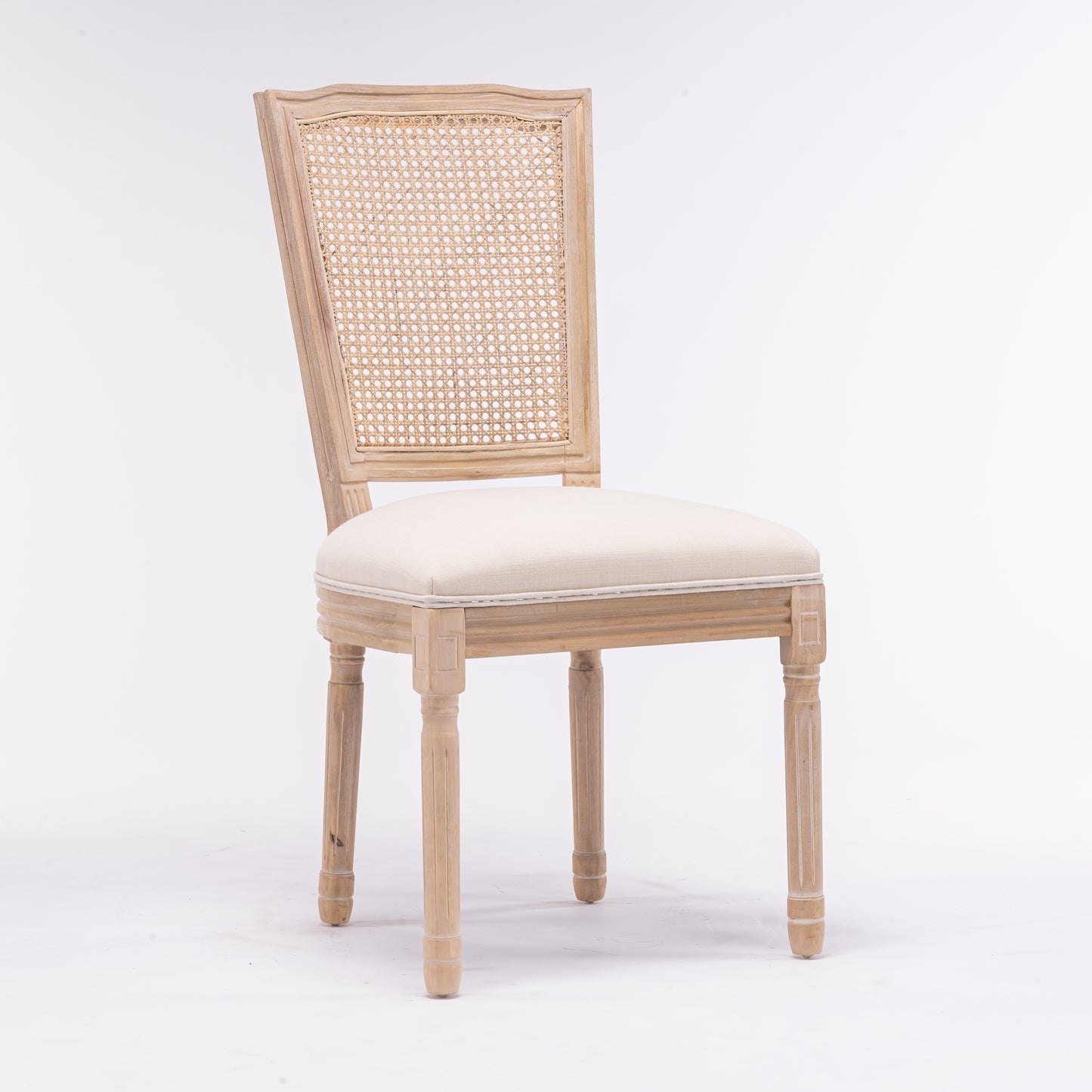 French Style Solid Wood Frame Linen Dining Chair,Set of 2,Cream