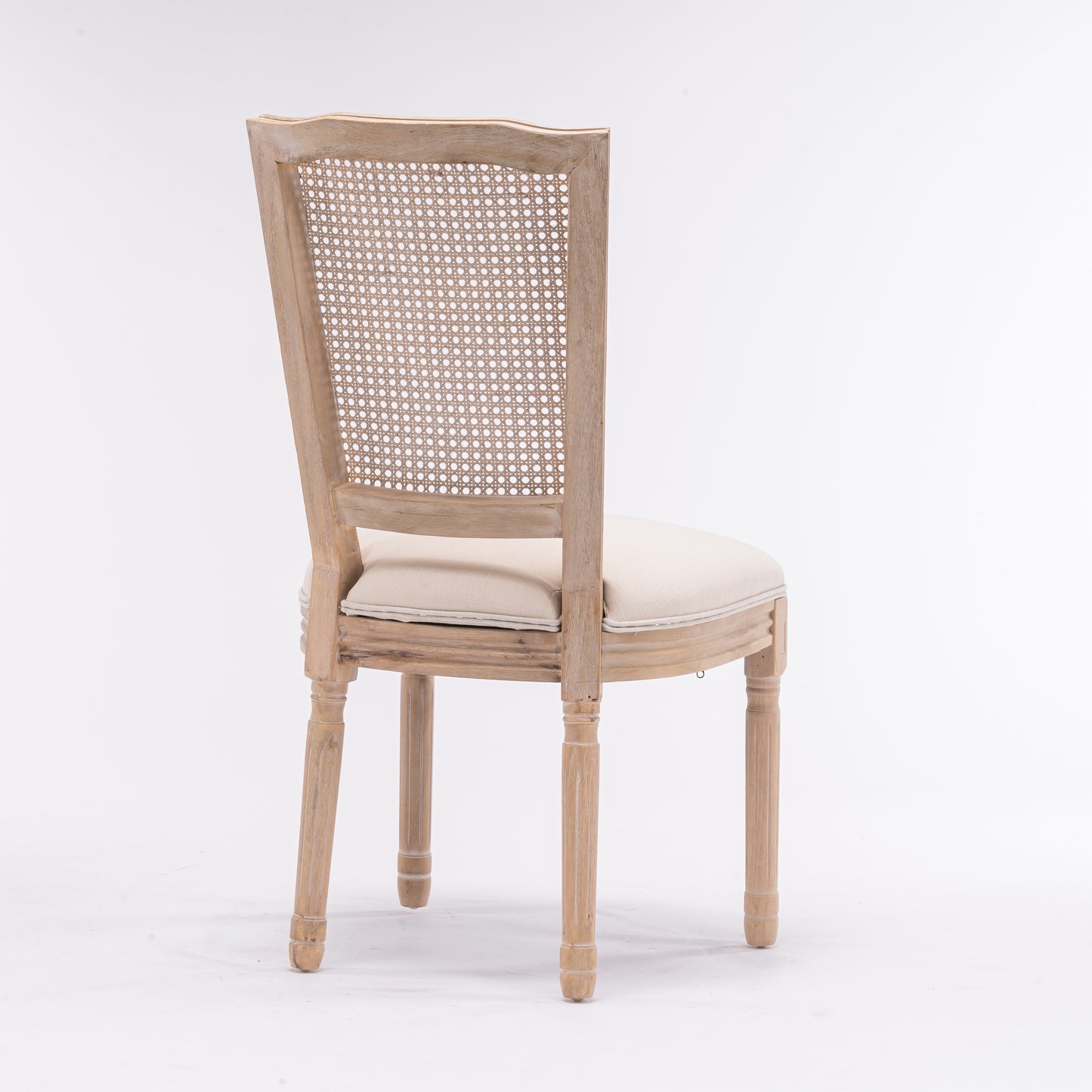 French Style Solid Wood Frame Linen Dining Chair,Set of 2,Cream