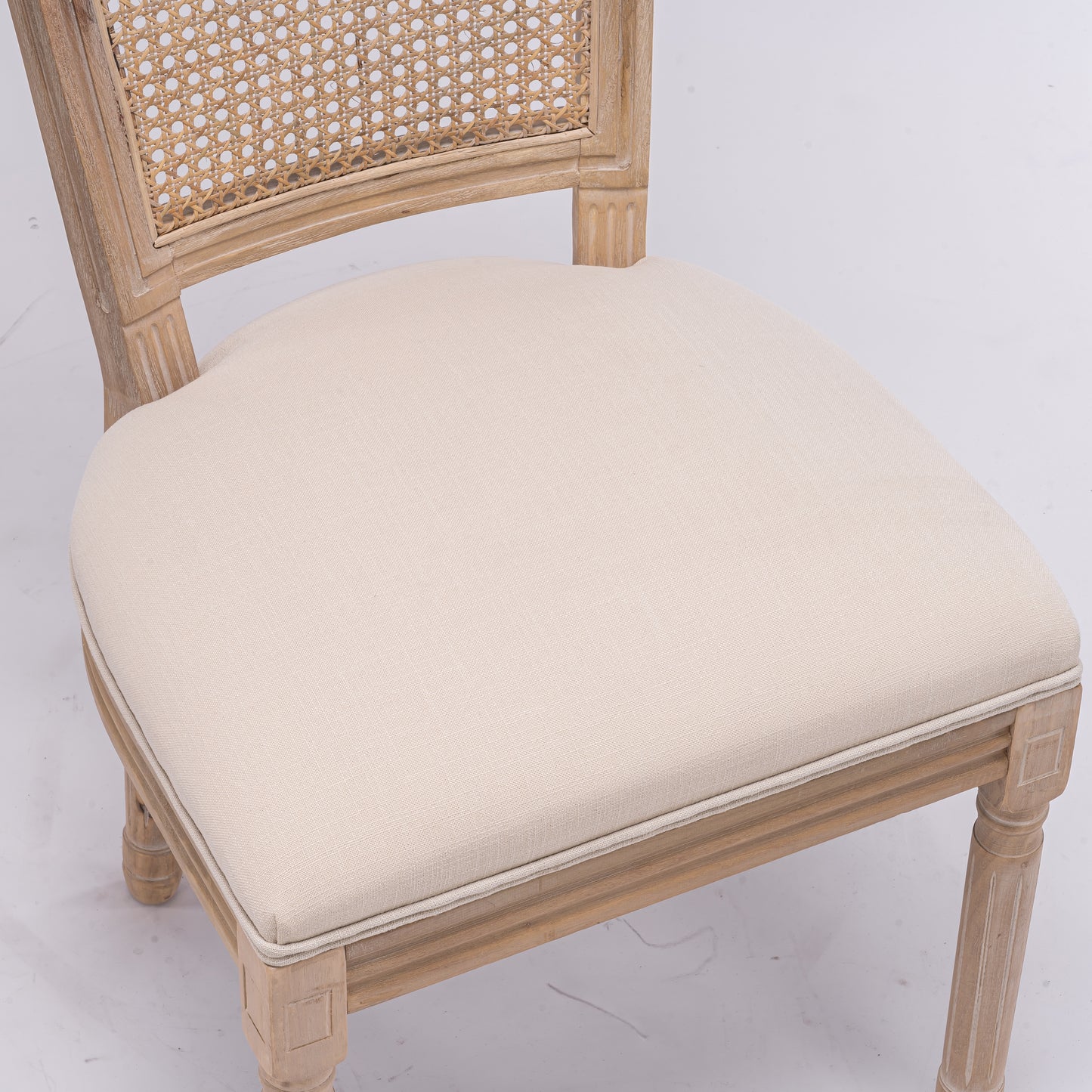 French Style Solid Wood Frame Linen Dining Chair,Set of 2,Cream