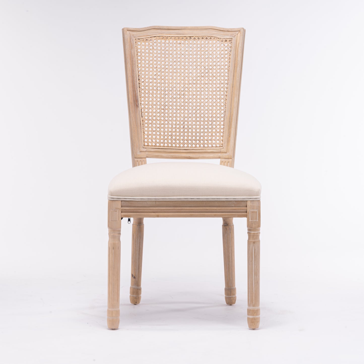 French Style Solid Wood Frame Linen Dining Chair,Set of 2,Cream