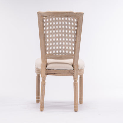 French Style Solid Wood Frame Linen Dining Chair,Set of 2,Cream