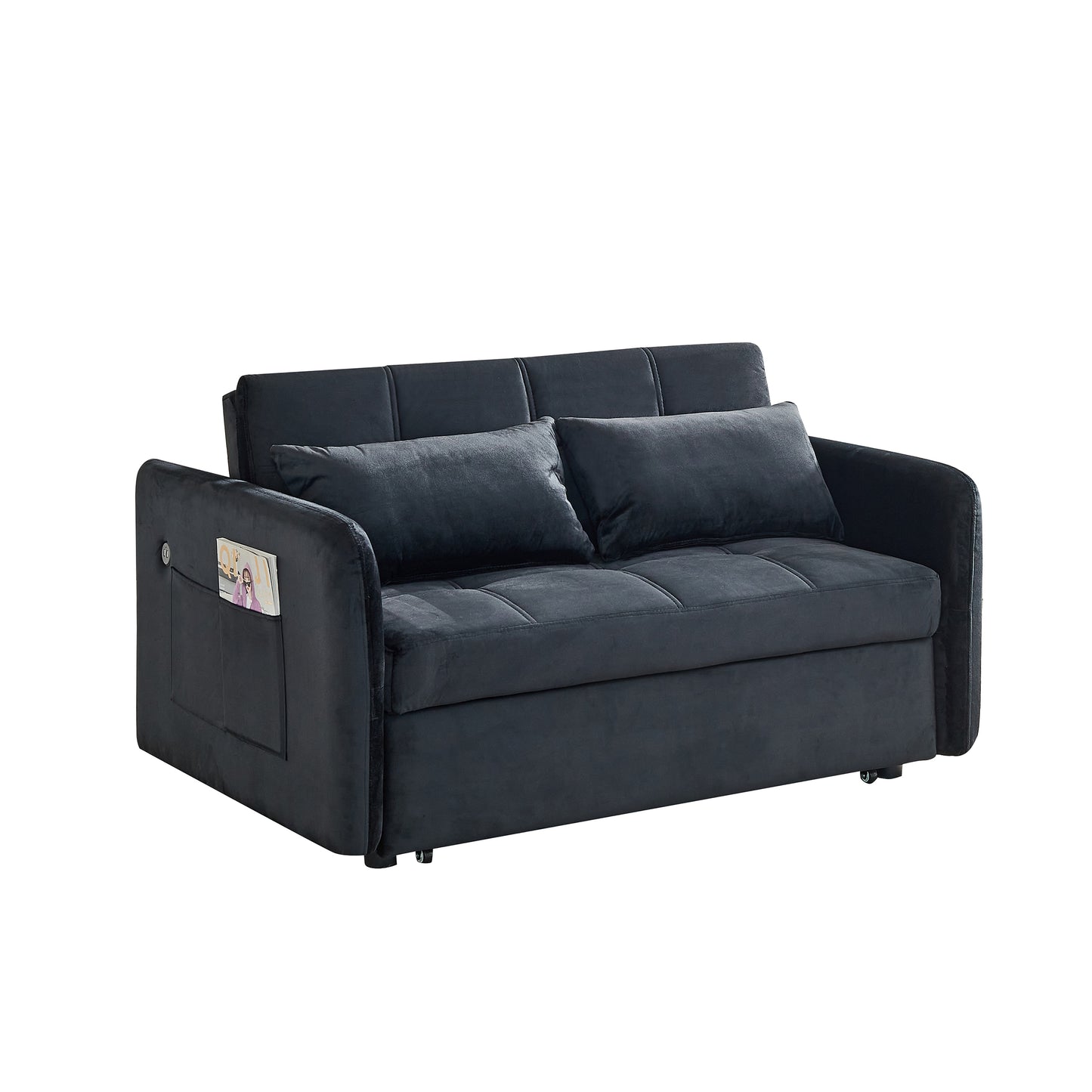 55.5" Twins Pull Out Sofa Bed Velvet , Dark