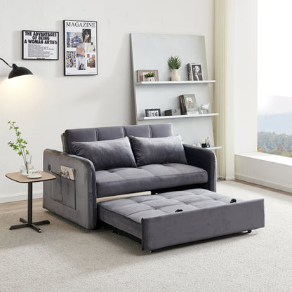 55.5" Twins Pull Out Sofa Bed Velvet , Grey