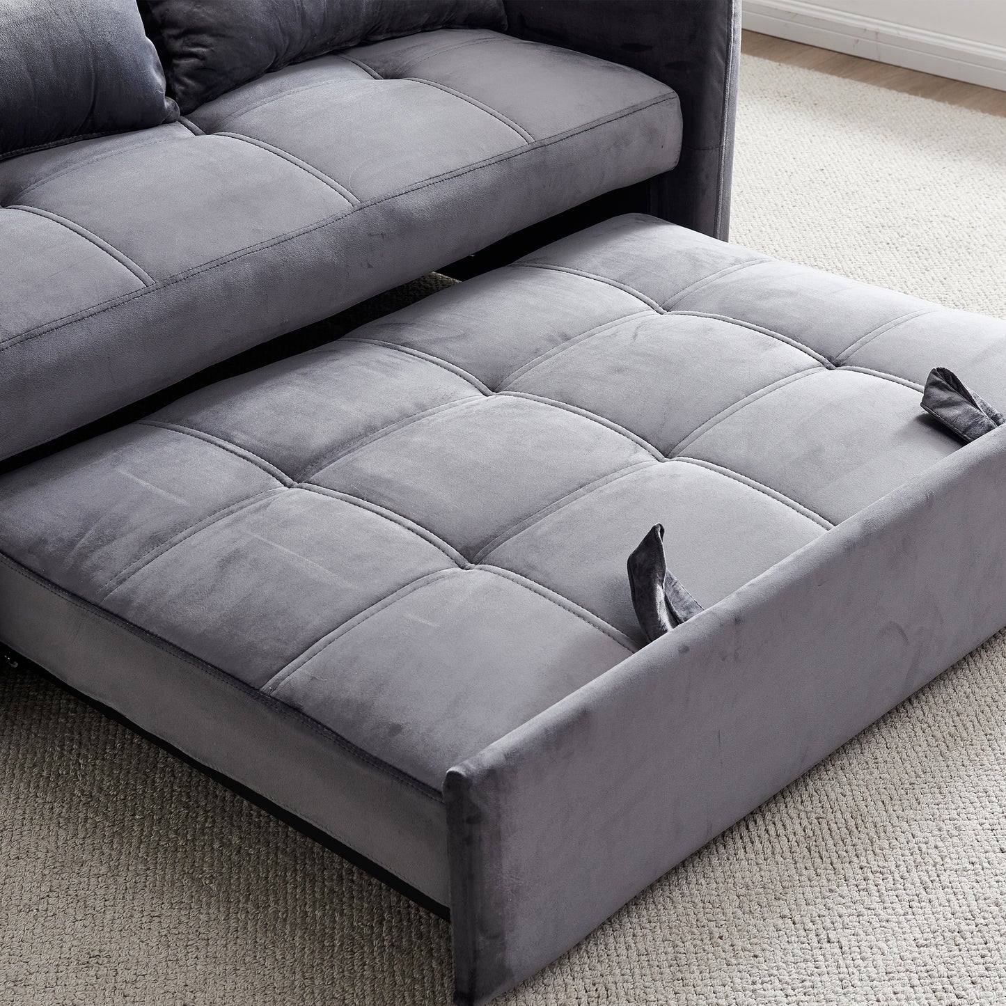 55.5" Twins Pull Out Sofa Bed Velvet , Grey