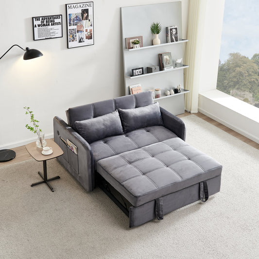 55.5" Twins Pull Out Sofa Bed Velvet , Grey