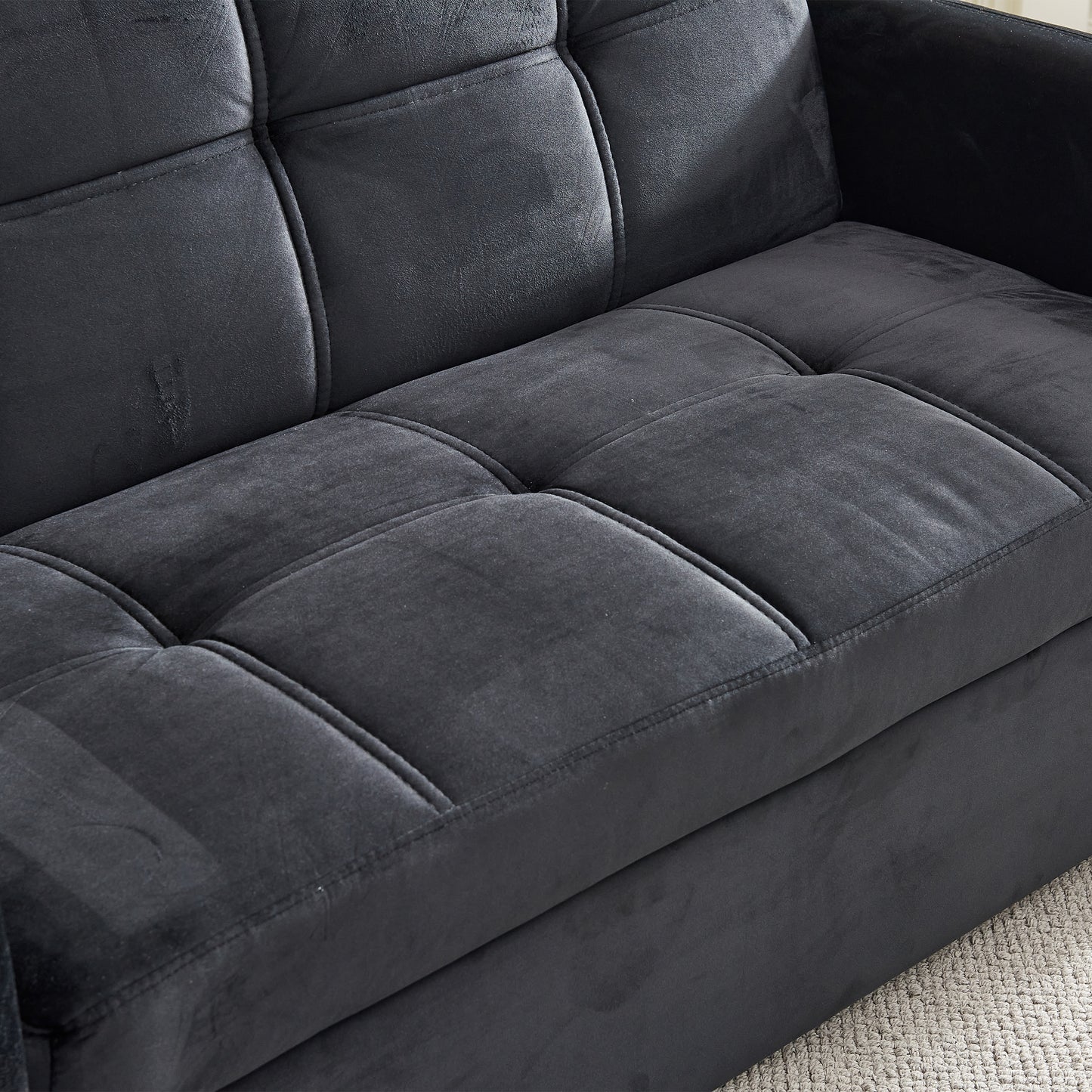 55.5" Twins Pull Out Sofa Bed Velvet , Dark