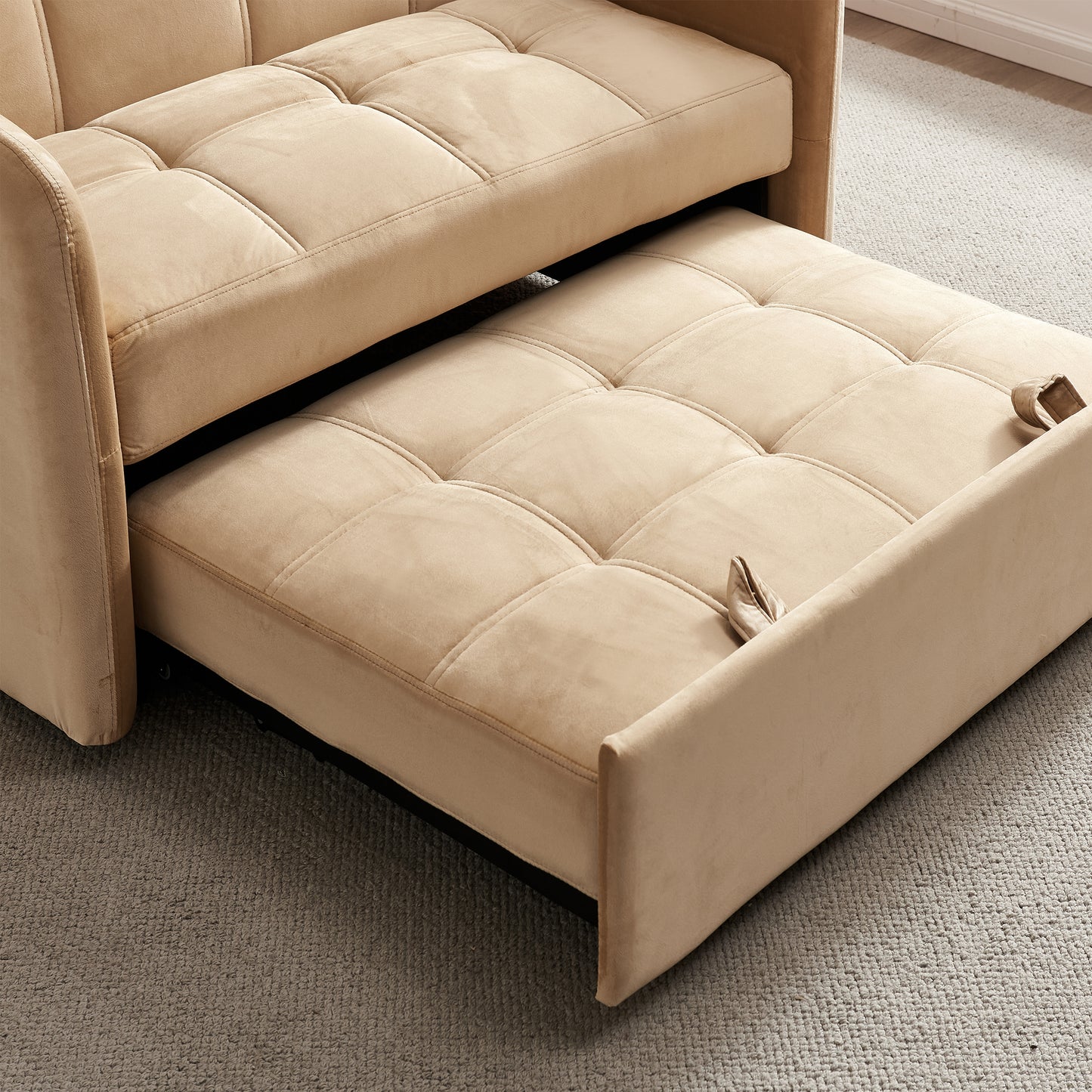 55.5" Twins Pull Out Sofa Bed Velvet ,Khaki