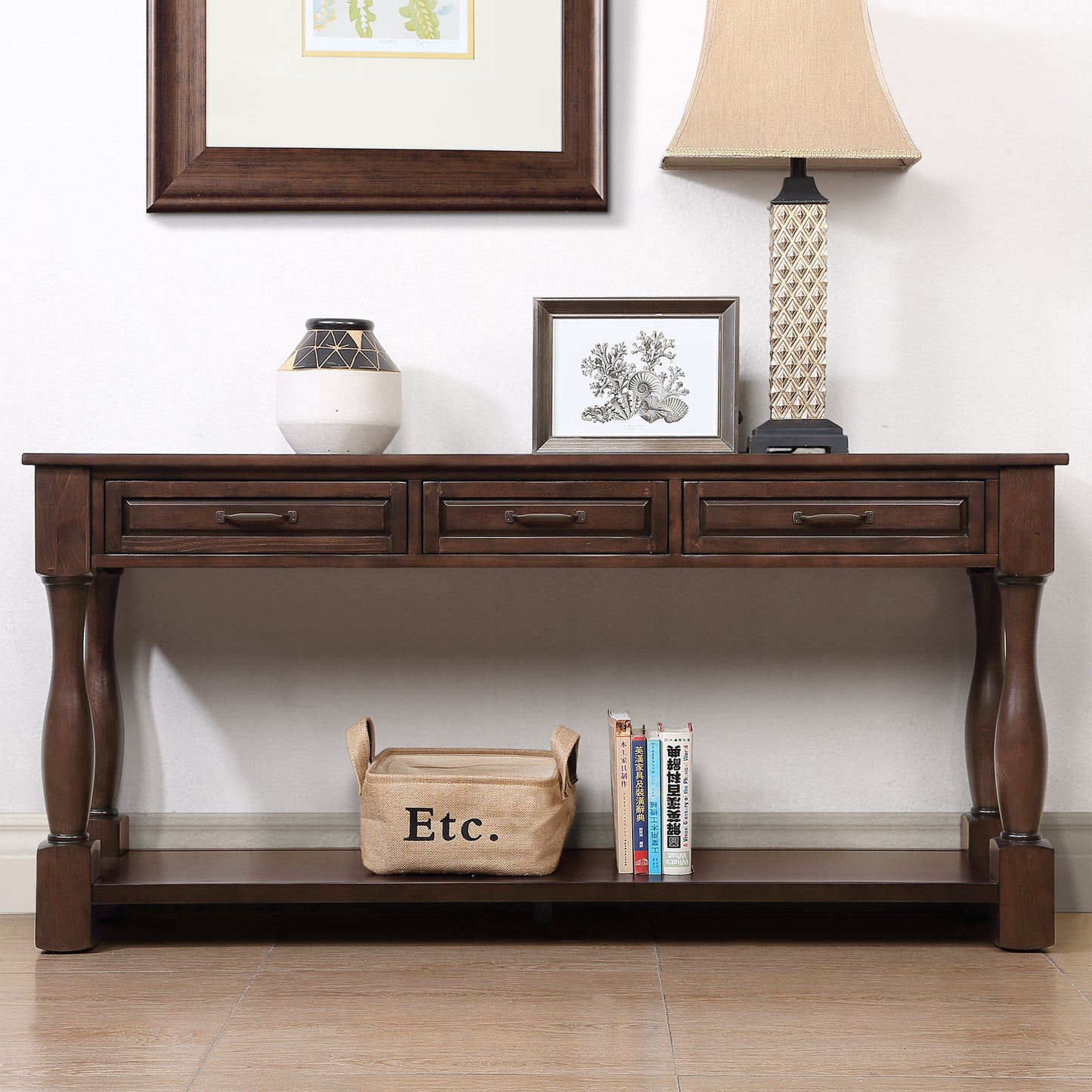 63" Long Wood Console Table, Light Espresso