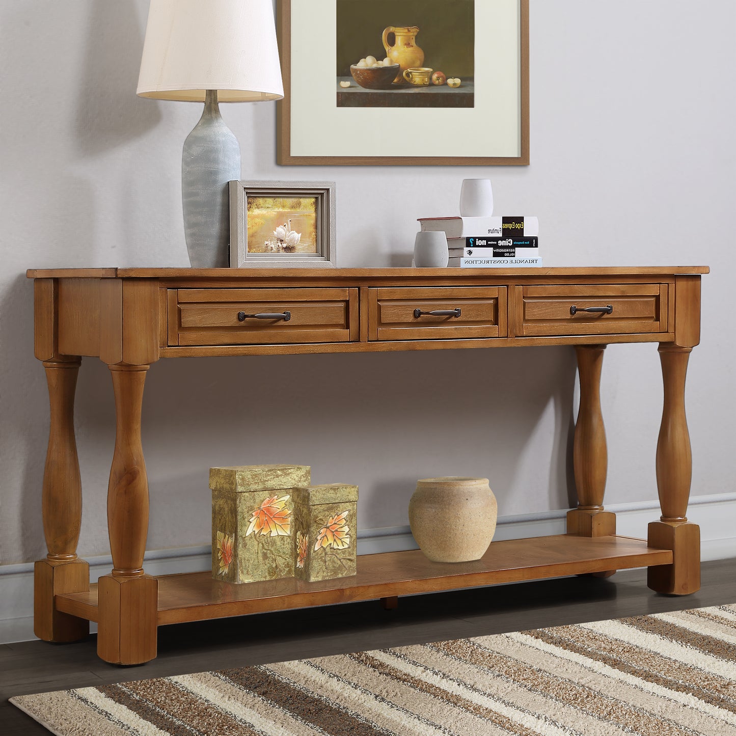 63" Long Wood Console Table, Brown