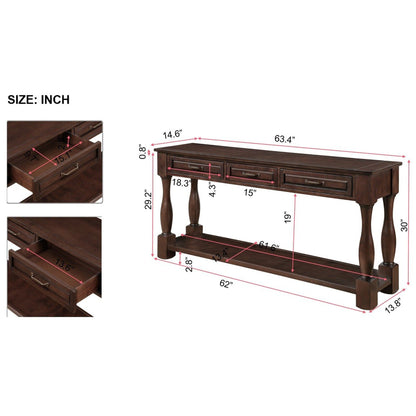 63" Long Wood Console Table, Light Espresso