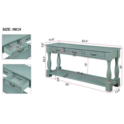 63" Long Wood Console Table, Retro Blue