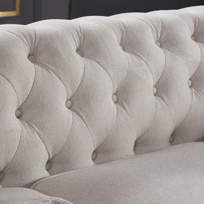 Chesterfield sofa beige linen fabric, Beige