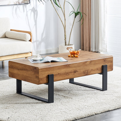 Natural Wood Coffee Table with Metal Legs,