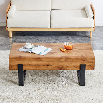 Natural Wood Coffee Table with Metal Legs,