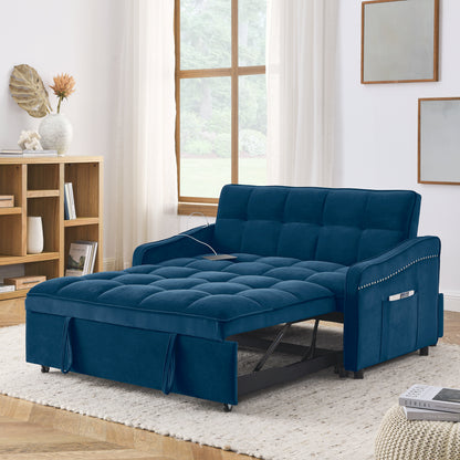 47inch, Loveseats Sofa Bed with Pull-out Bed,Blue