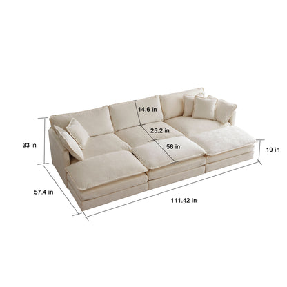 6 Seater Sectional  U Shaped  Couch with 3 Ottomans, Beige