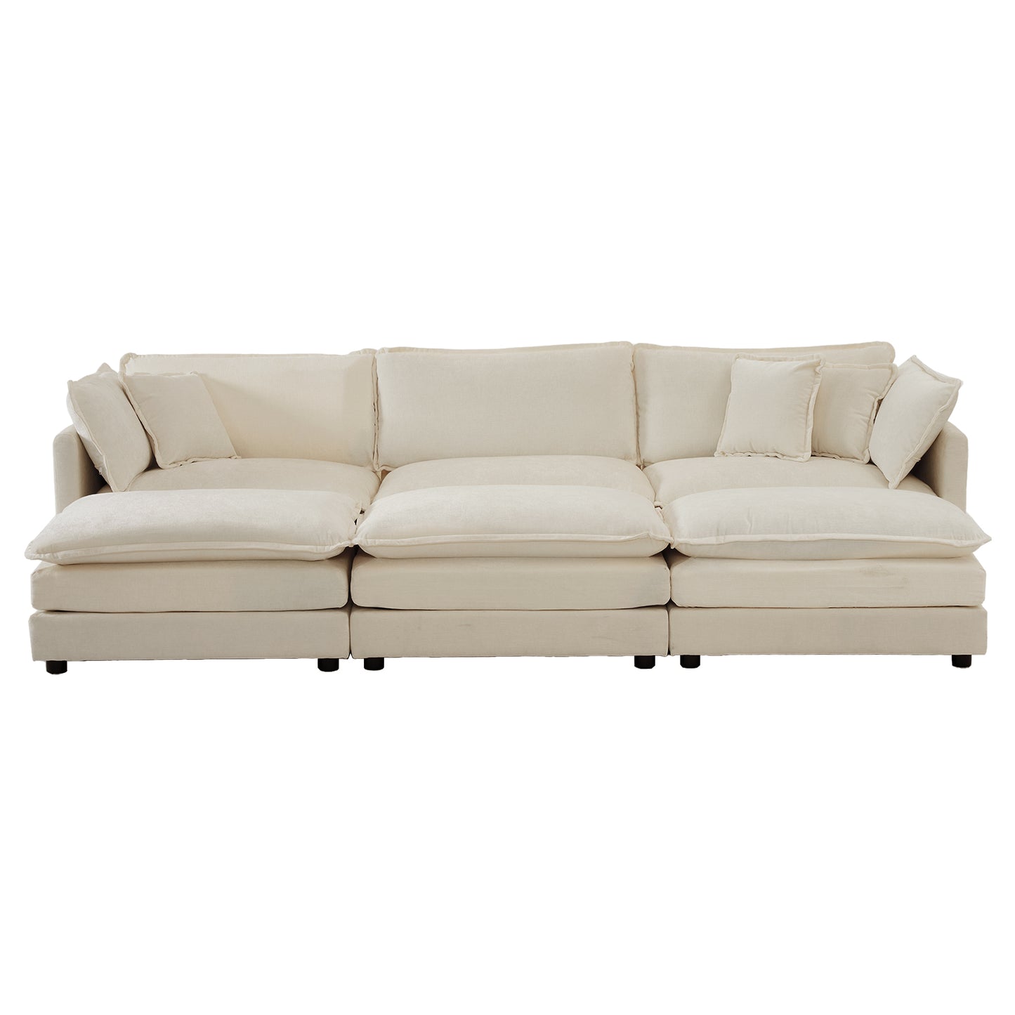 6 Seater Sectional  U Shaped  Couch with 3 Ottomans, Beige