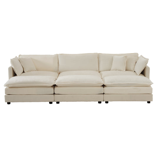 6 Seater Sectional  U Shaped  Couch with 3 Ottomans, Beige