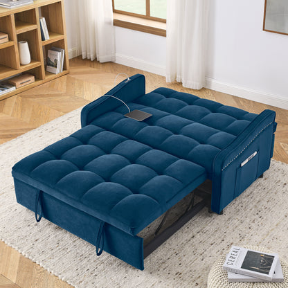 47inch, Loveseats Sofa Bed with Pull-out Bed,Blue