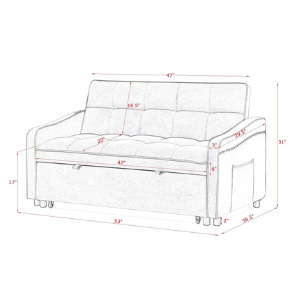 47inch, Loveseats Sofa Bed with Pull-out Bed,Blue